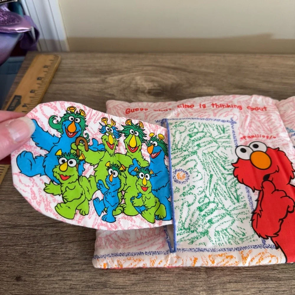 Vintage Y2K Sesame Street Elmo’s World Music Puzzle & Happy Families Cloth Book